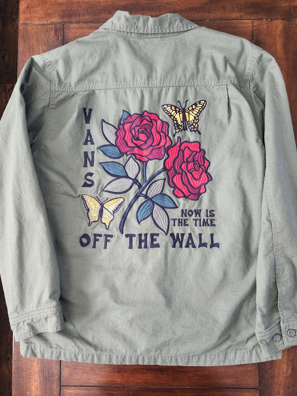 Vans Olive Green Embroidered Floral Jacket - Now Is The Time Men's Large